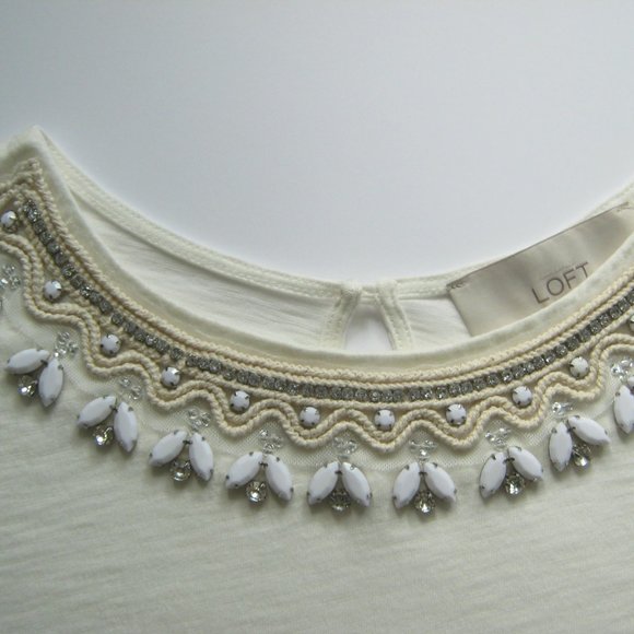 ANN TAYLOR LOFT White and cream embellished top - Picture 2 of 7